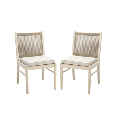  Outdoor Rope Dining Chairs Set of 2 with Cushions, Modern Patio Seating for Balcony or Garden, Beige