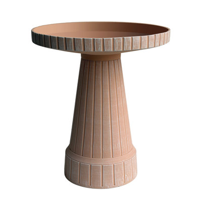 19" Modern Ribbed Fiber Clay Birdbath – Natural Taupe Outdoor Pedestal Bird Bath