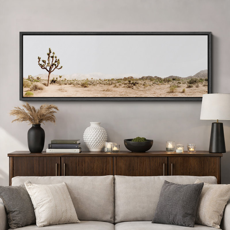 Cactus Desert "Joshua Tree Retro Bedroom Landscape Pictures Extra Large Framed Canvas Print Wall Art, 20" H x 60" W, Black