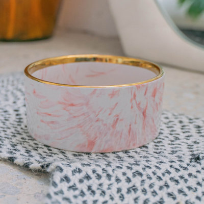 Dexypaws: Marble Dog Bowl: Blush Pink & Gold Accent - 6.3" Diameter, Stylish & Functional Pet Feeding Dish, Food & Water, Safe & Non-Toxic, Durable