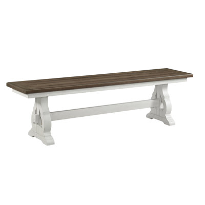 Banc de salle à manger de 68 po avec siège en bois, blanc rustique et chêne français Isamu