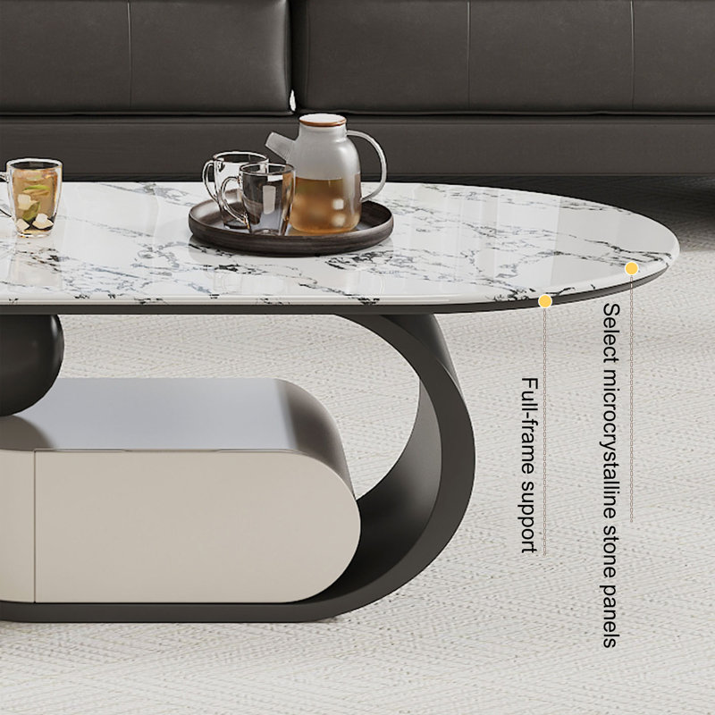 Table basse italienne en pierre micro-cristalline, Granit, H 15,7 po x l 51,2 po x P 27,6 po, Noir / Gris foncé