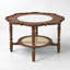 Table basse Aoviv en bois massif avec tablette en rotin et incrustation en verre craquelé