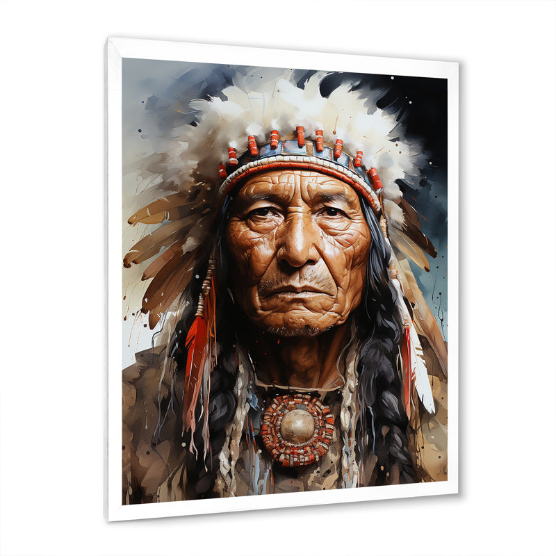 Portrait de Lakota amérindien, H 44 po x l 34 po x P 1,5 po, Cadre photo blanc