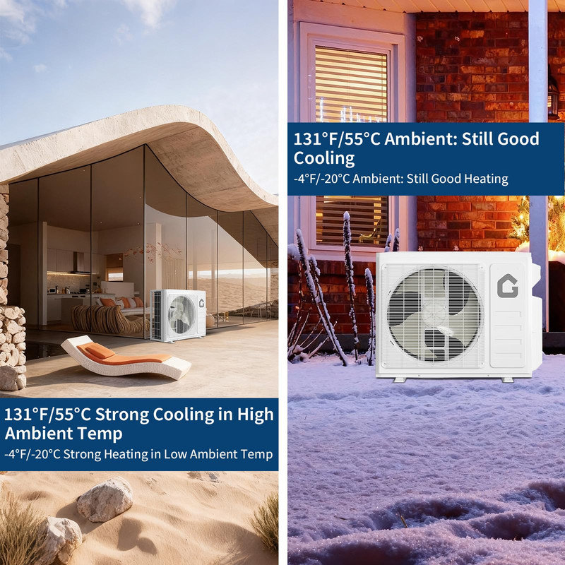 Mini pompe à chaleur 18K à deux zones 18 000 BTU 24 SEER2 WiFi 208-230V refroidit jusqu'à 1500 pieds carrés Système à 2 zones sans conduit