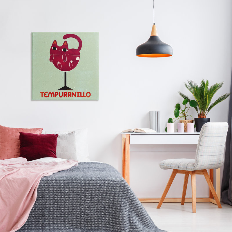 Toile Tempurrnillo Cat Wine, design par Carrie Cantwell, H 30 po x l 30 po