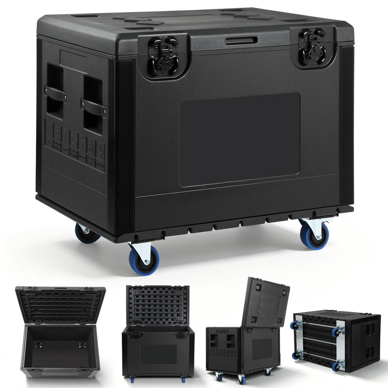 Valise utilitaire 35 po, coffre à câbles empilable, valise ATA imperméable et professionnelle, coffre de rangement roulant robuste avec roues pour équipement audio et dj professionnel, transport de matériel de tournée
