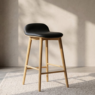 26" H Solid Wood Genuine Leather Counter Stool