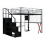 Full Size Metal Loft Bed With Built-In Work Station, Wardrobe, Storage Staircase And LED, Black