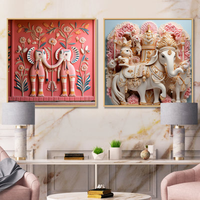 Indian Art Jaipur Elephants I - Indian Art Wall Decor Set Of 2