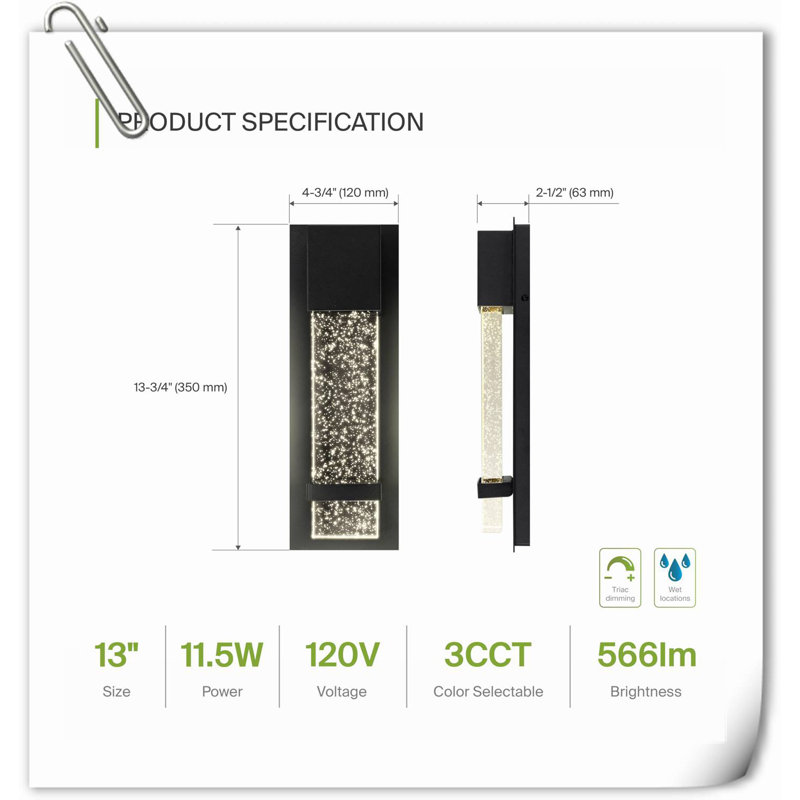 Addisson LED Wall Light, 13.75" H x 4.75" W x 2.5" D
