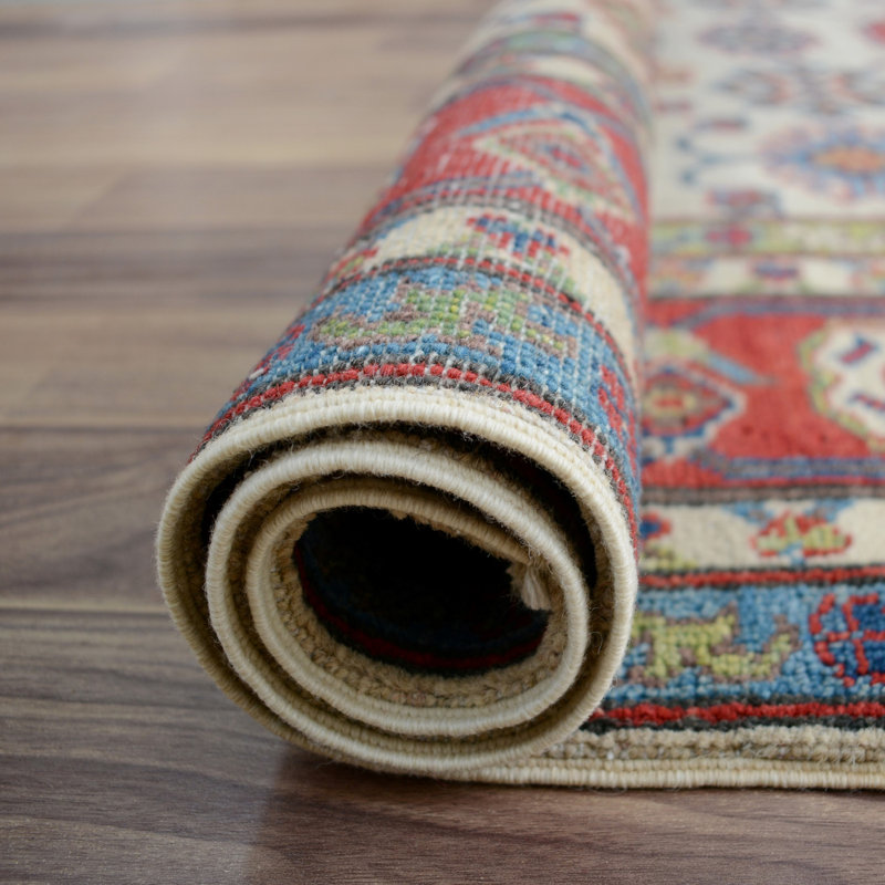 Tapis zone en laine kazak 5 pi x 6 pi 5 po one-of-kind à la main-noué la new age Elington