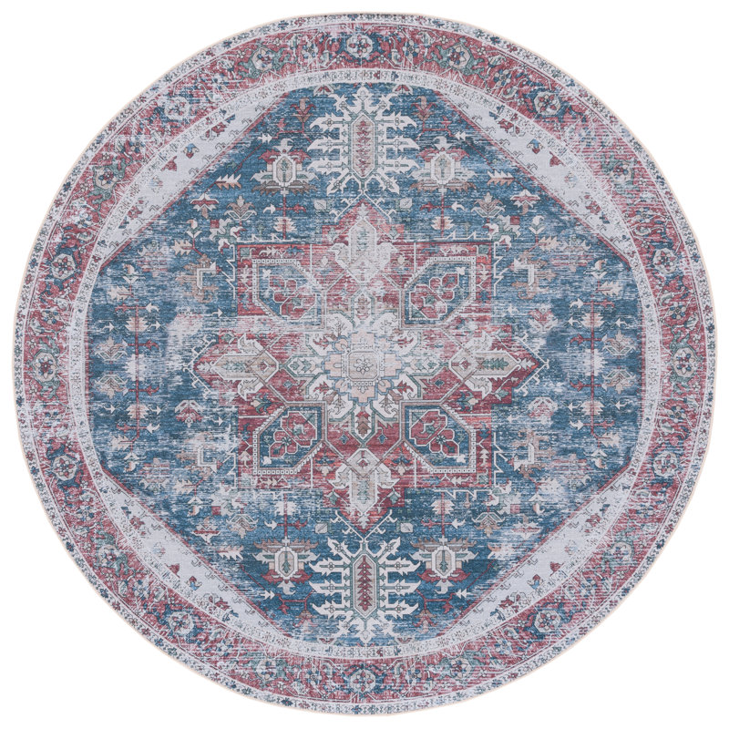 Tucson Florentine Machine Washable Non-Slip Area Rug , Round 183 cm, Navy Blue/Red