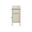 Table d'appoint compacte avec finition stratifiée en chêne lavé, tablette ouverte et rangement fermé pour les salons transitionnels.-2076429830