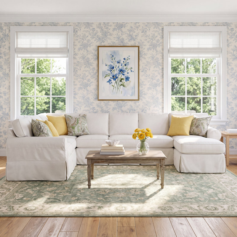 Canapé modulaire quatre pièces Bedford, Orienté à gauche (vu de face), Sunbrella beige à fines rayures; 6205-74
