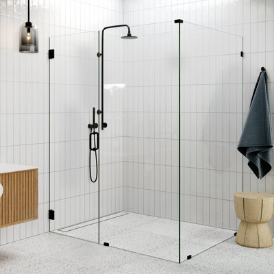 Illume 58 in. x 47.5 in. x 78 in. 90-degree Fully Frameless Wall Hinged Glass Shower Enclosure