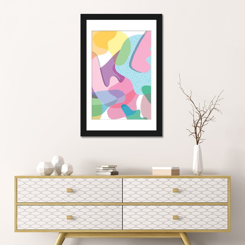 Colorful Happy Organic Shapes - Reproduction d'art mural - Papier d'art encadré, Noir, Reproduction encadrée avec papier mat