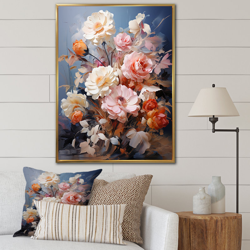 «Dariène Seasonal Flowers Romantic Impression I», reproduction sur toile, H 20 po x l 12 po x P 1 po, Cadre flottant doré