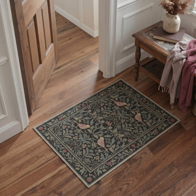 Allendale Auraflora Floral Machine Washable Green / Black Indoor Area Rug with Non-Slip Backing