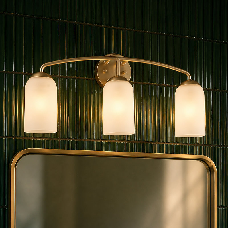 Éclairage pour salle de bain 3 lumières avec abat-jour en verre givré Modern, Gold