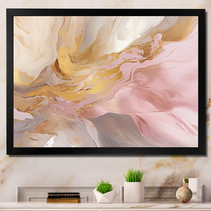 Exquis symphonie abstraite rose et pastel doré - peinture abstraite sur toile, art mural, H 12 po x l 20 po x P 1 po