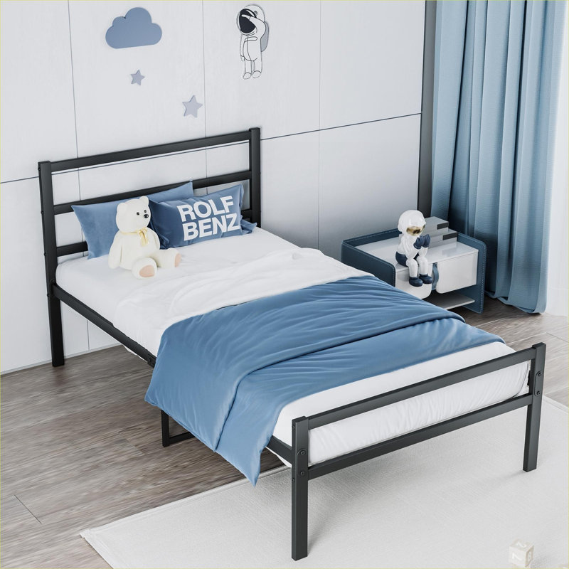 Under Bed Storage Friendly Twin Platform Bed Frame with Headboard, Sturdy Metal Construction, Jet Black
