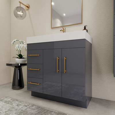 36" Freestanding Single Bathroom Vanity Set with Drawers and Doors