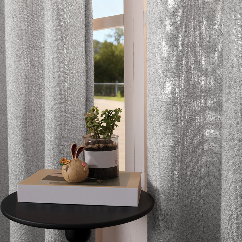Rideaux semi-transparents tissés en mélange de lin et de coton tissé, Gris, L 52 po x L 84 po