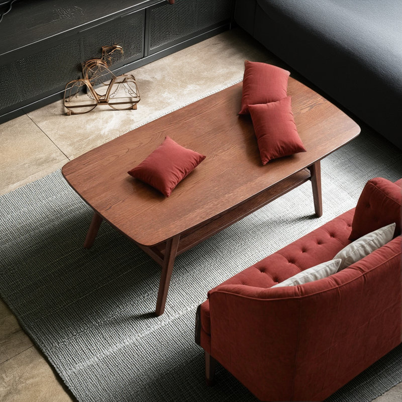 Table basse en chêne massif noyer, pouvant servir de bureau / table basse, avec tablette de rangement, facile à assembler, convient au bureau à domicile