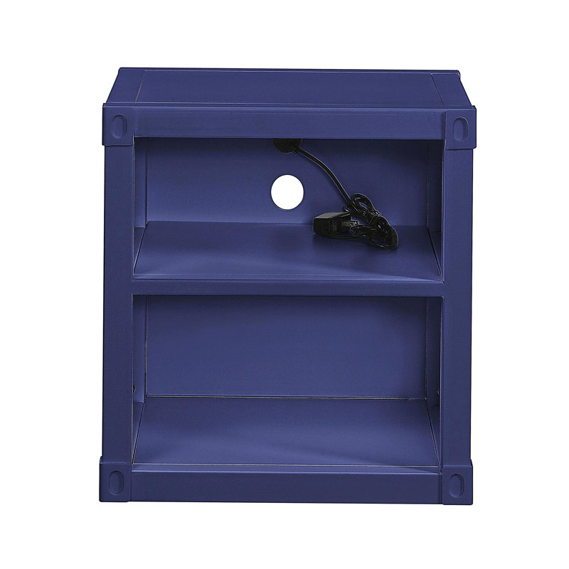 Table de chevet bleue avec tablette ouverte, Bleu