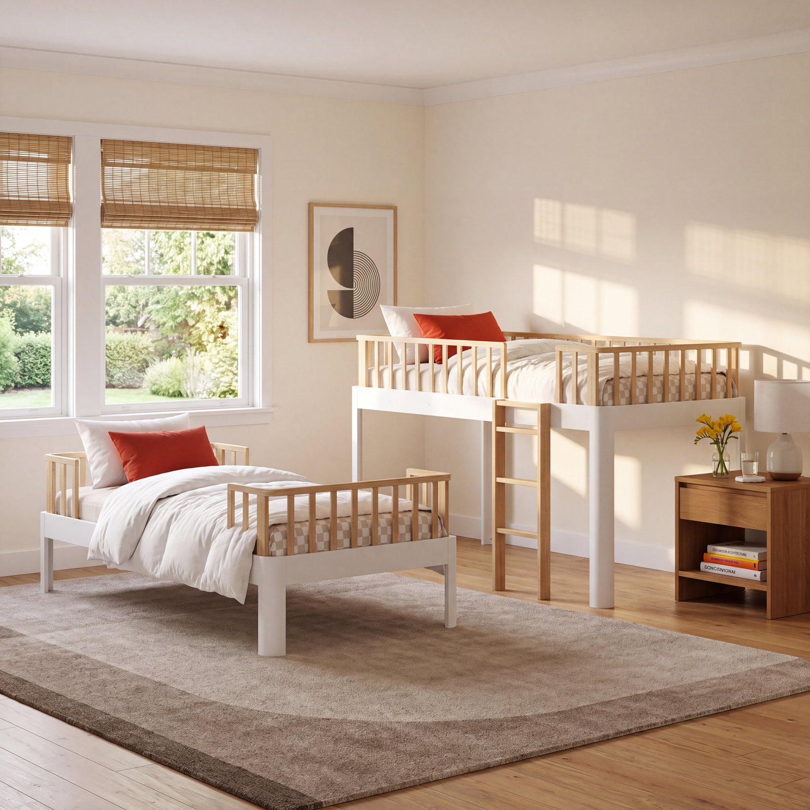Santos Twin-Over-Twin Bunk Bed, White/Natural