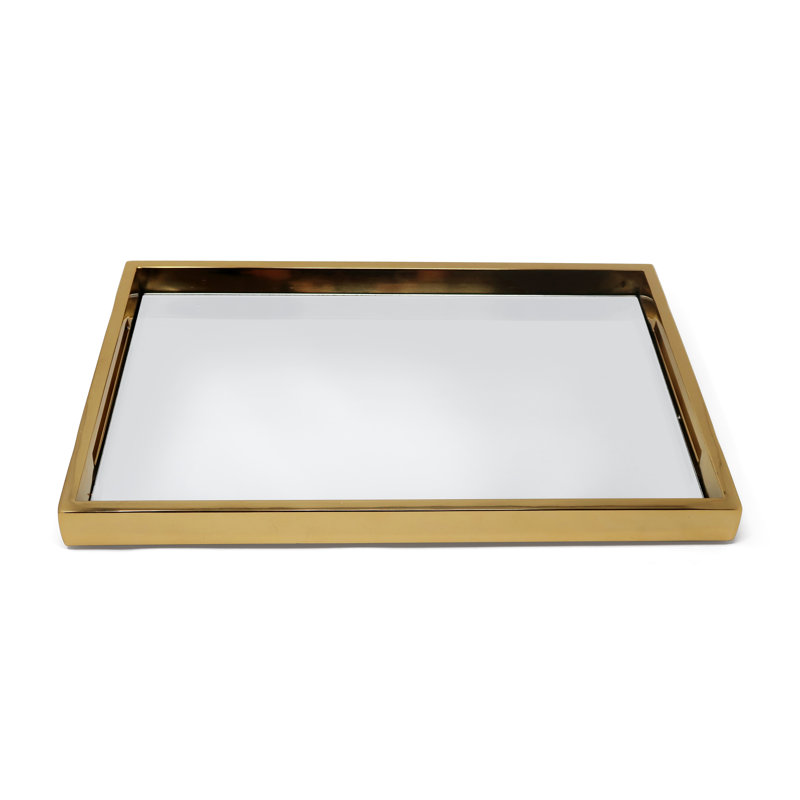 Rectangle Mirror Tray, Gold, 16.25"L x 10.25"W x 1.25"H