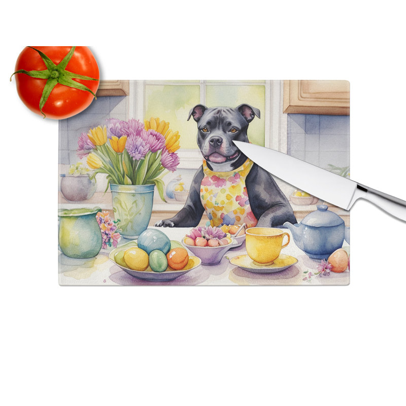 Décoration de planche à découper en verre Staffordshire Bull Terrier de Pâques