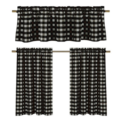 Cotton Blend Gingham Tailored Kitchen Curtain