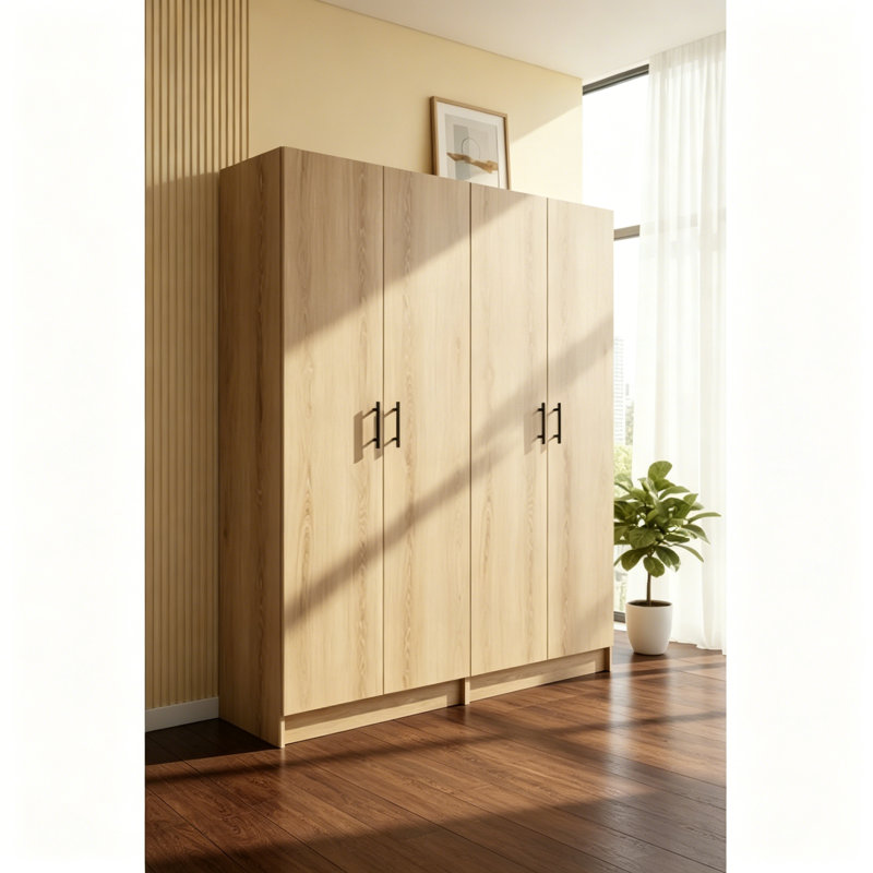 Armoire de rangement polyvalente en chêne Modex avec tablettes réglables et portes à fermeture douce pour une organisation polyvalente
