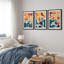 Abstrait, couleurs vives et abstraites «Œuvre abstraite et audacieuse bleu orange contemporain, images bohème de style Mid-Century moderne, impression numérique sur toile 3 pièces  -100707261-100707258