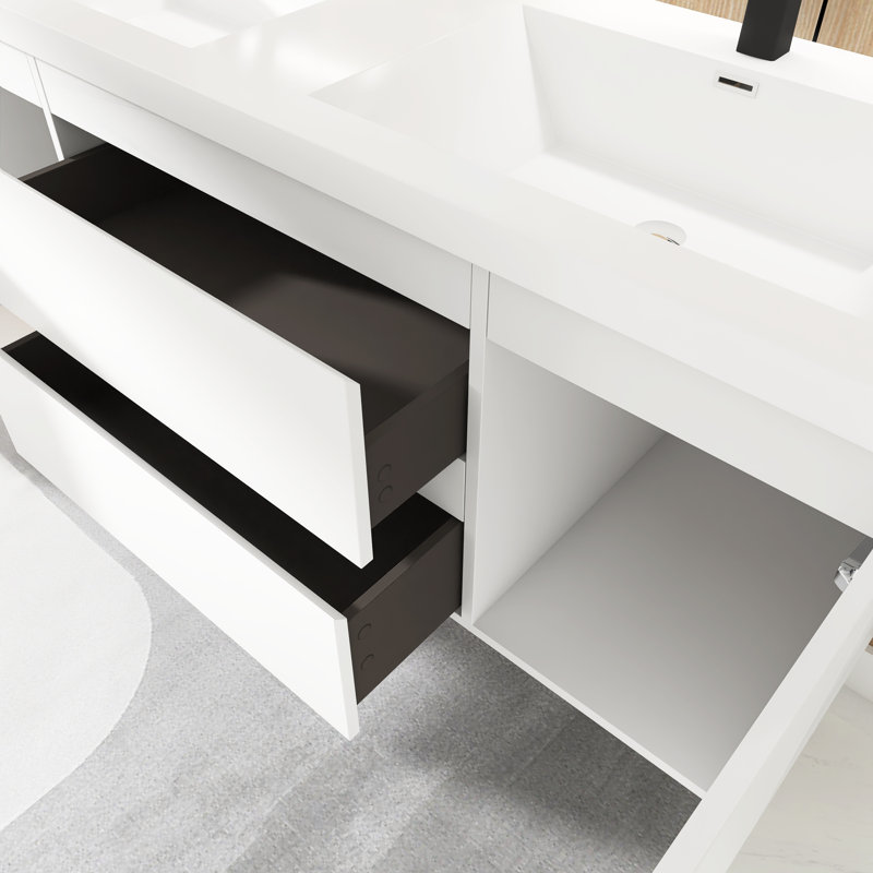 Meuble-lavabo double 60 po avec plateau en marbre Deziya, Blanc