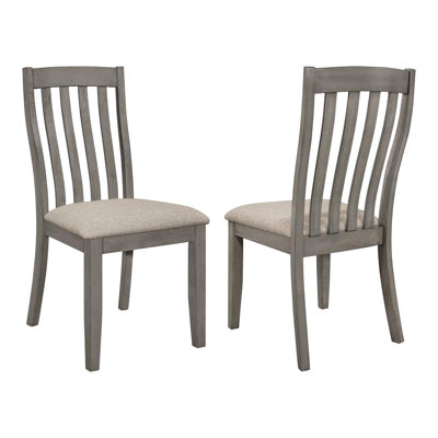 2 chaises de salle à manger en gris côtier, siège rembourré, siège pour la chambre de 2 avec revêtement en tissu gris, bois franc asiatique massif, dossier à lattes