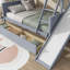 Lit superposé simple au-dessus de double avec glissade, tiroirs de rangement, tablettes et échelle, lit superposé en bois massif pour enfants, gris