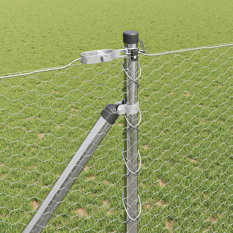 Vidaxl Fence With Posts PVC-Coated Steel, 120cm H x 2500cm W x 3.2cm D, Silver