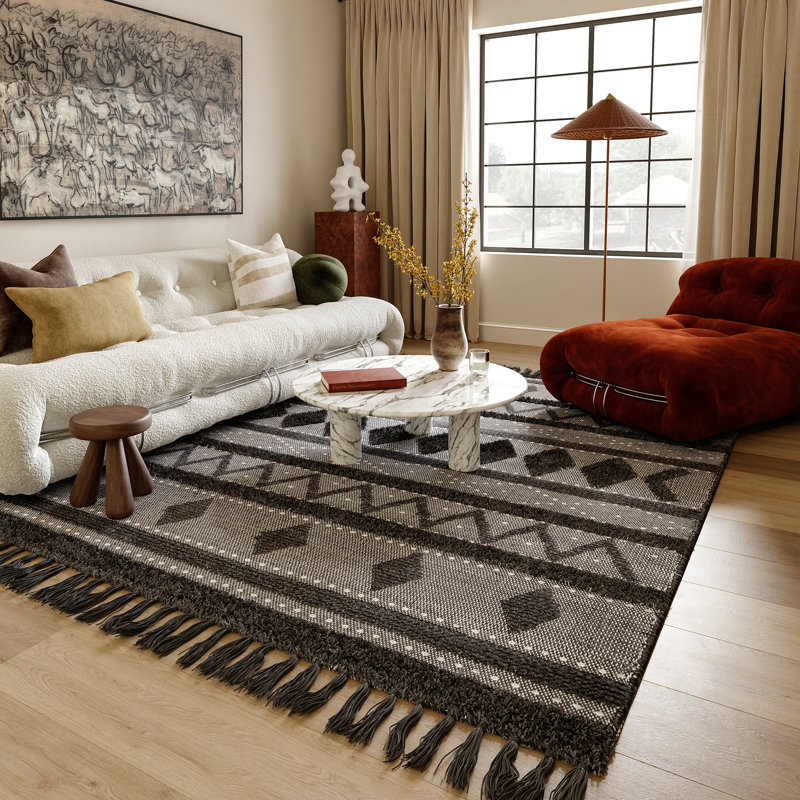Jayko Textured Wool Gray Area Rug, Rectangle 5' x 8'