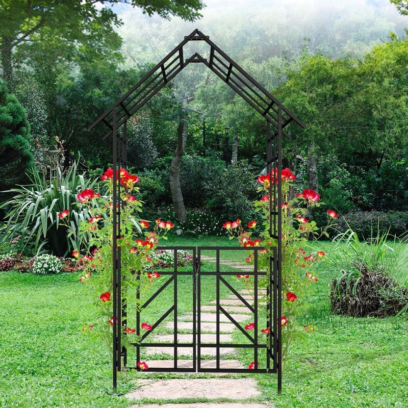 Arche de jardin en métal avec support pour plantes grimpantes, arche de rose extérieure noire
