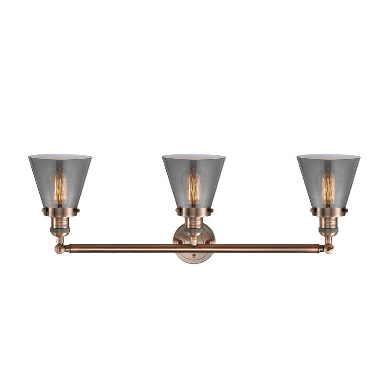 Éclairage pour meuble-lavabo de salle de bain 3 lumières Cone, DEL, Plaqué couleur fumée, Cuivre antique