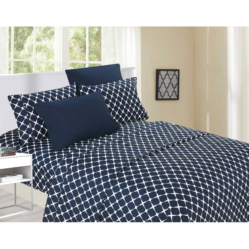 Ensemble de draps en percale 4 pièces Elegant Comfort, Marine, Ensemble de draps pour lit double avec 2 taies d'o