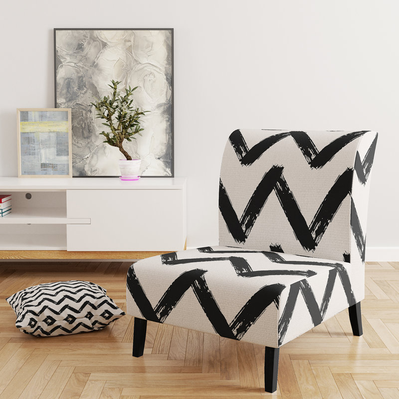 Fauteuil de chambre rembourré à motif à chevrons horizontaux noir