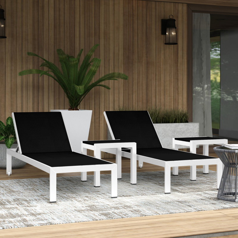 Ensemble de chaise longue inclinable 76 po Aynura, Noir, Blanc