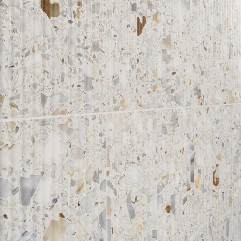 Terrazzo Italy Fluted Honed Terrazzo Tile, Sacra Calacatta White