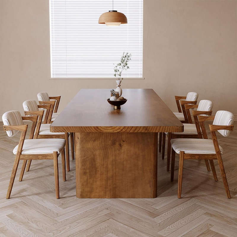 Brown Rectangular Solid Wood Sled Dining Table, 29.53"H x 78.74"L x 31.50"W