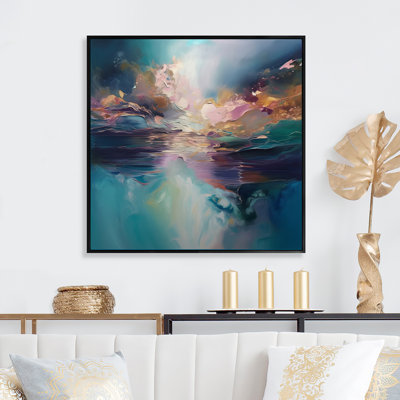 Spirited Ocean Sunset In Shades Of Blue - Abstract Landscape Canvas Wall Art