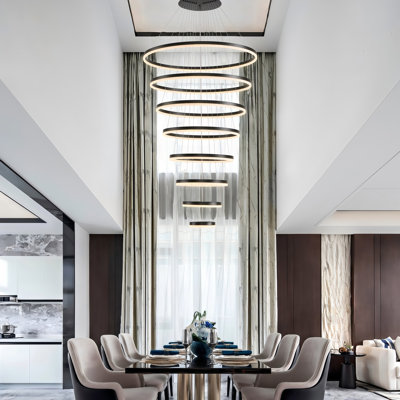 Luminaire suspendu de style contemporain à 8 anneaux avec lustre moderne à DEL avec télécommande, lustre de hall d'entrée pour escalier